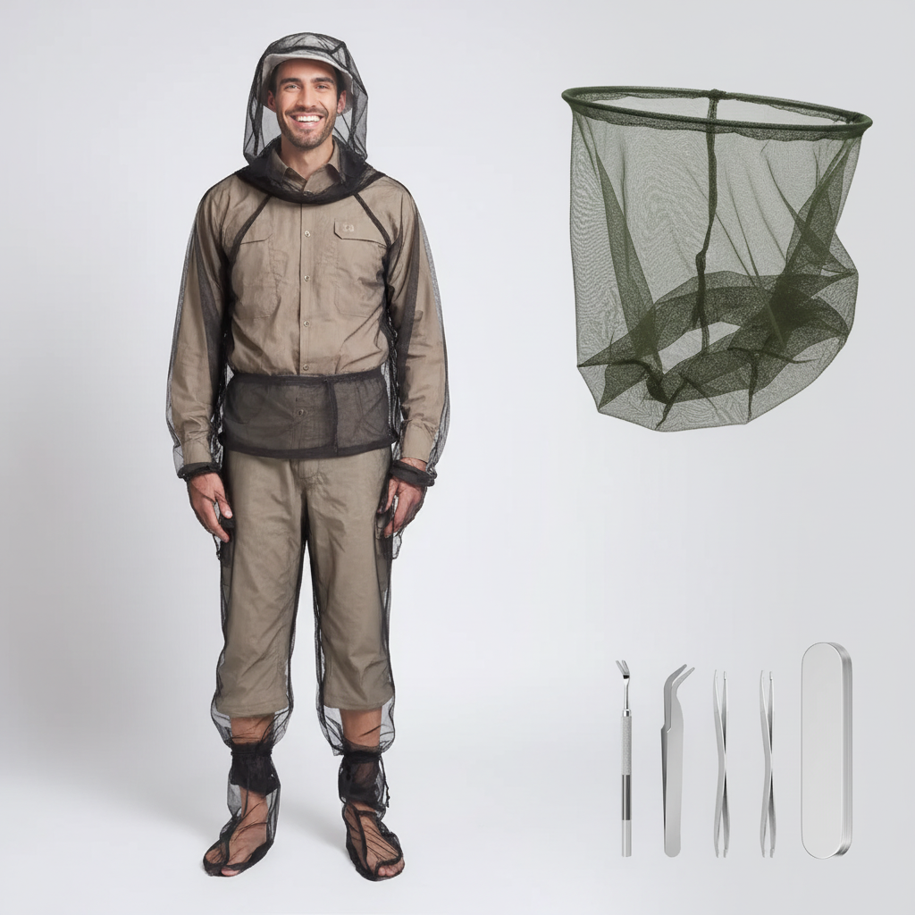 Tix Hiker's Bug Defense Kit — Full Body Suit + Head Net + Tick Tool
